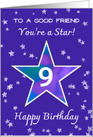 Friend 9th Birthday Shining Star in Vibrant Blue Purple card