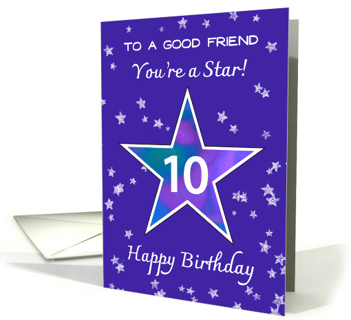 Friend 10th Birthday Shining Star in Vibrant Blue Purple card