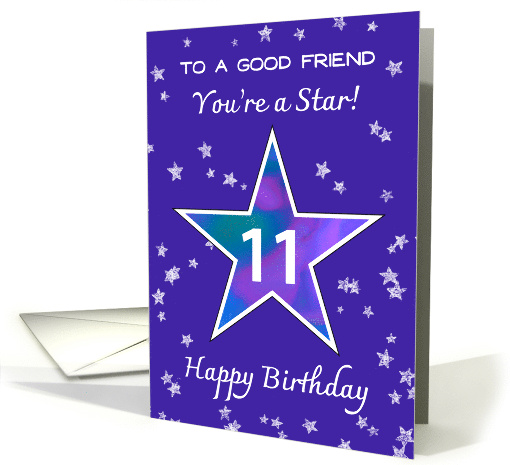 Friend 11th Birthday Shining Star in Vibrant Blue Purple card