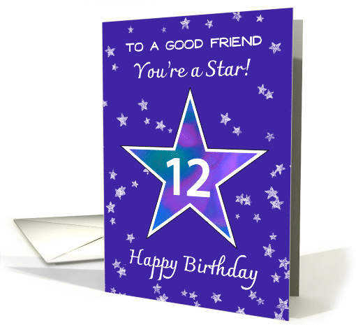 Friend 12th Birthday Shining Star in Vibrant Blue Purple card