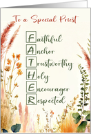 Priest Religious Father’s Day Acrostic Words with Wildflowers card