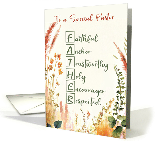Pastor Religious Father's Day Acrostic Words with Wildflowers card