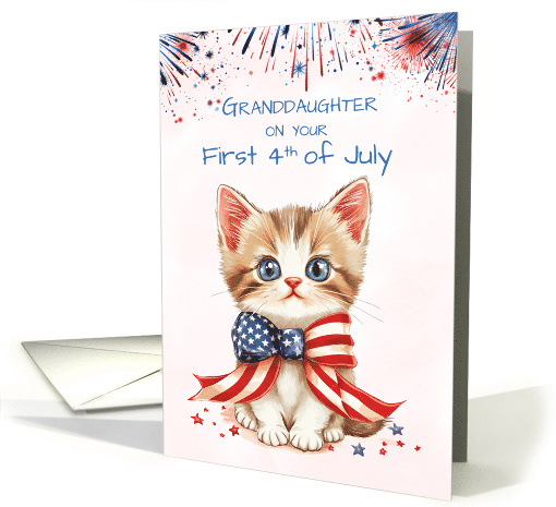 Granddaughter First Fourth of July Kitten with Flag Bow card (1924408)
