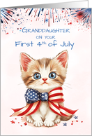 Granddaughter First Fourth of July Kitten with Flag Bow card