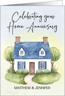 Home Anniversary from Realtor Personalize Watercolor House Trees card