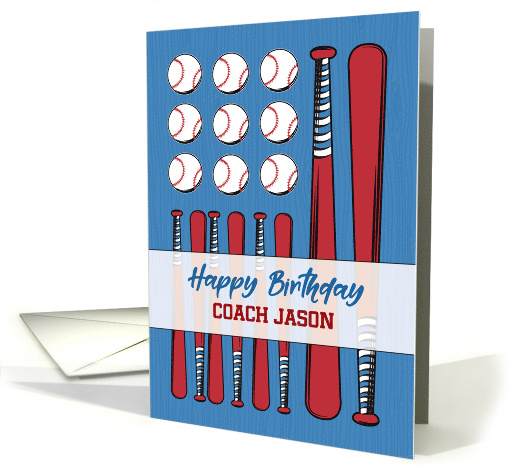 Coach Baseball Flag Birthday Personalize Red White Blue card (1925246)