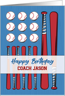Coach Baseball Flag Birthday Personalize Red White Blue card