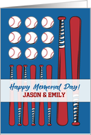 Memorial Day Personalizes Baseball Flag Red White Blue card