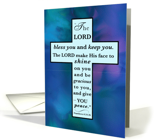 Fathers Day Cross with Scripture Blessing on Blue Watercolor card