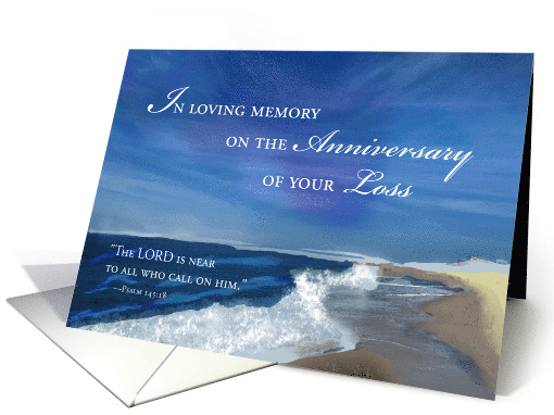 Religious Anniversary of Loss Waves on Ocean Blue Sky card (1927966)