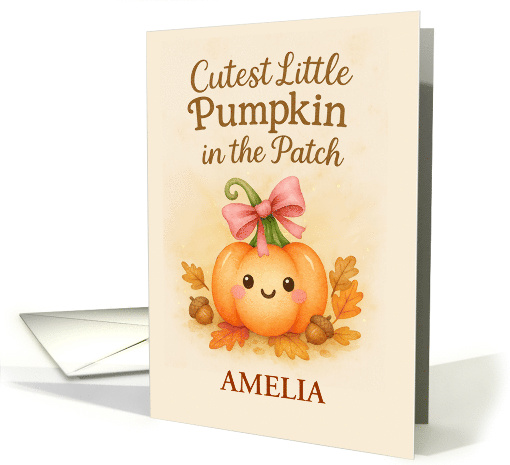 First Thanksgiving for Baby Girl with Pumpkin and Custom Name card