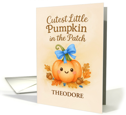 First Thanksgiving for Baby Boy with Pumpkin and Custom Name card