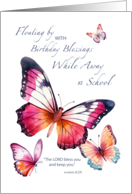 While Away at College Religious Birthday to Watercolor Butterflies card