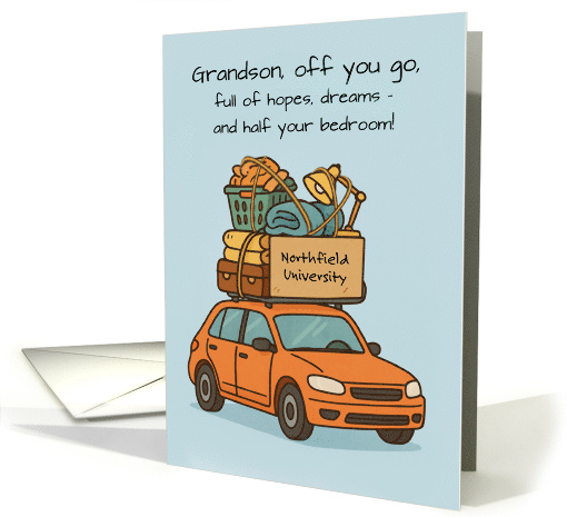 Grandson Funny Off to College with Packed Car Custom School Sign card