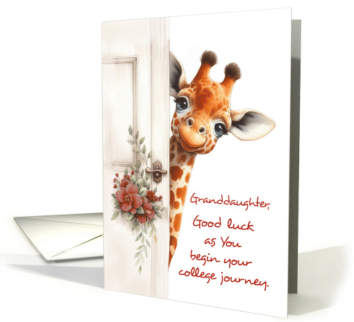 Granddaughter Good Luck College Giraffe Peaking Around Door card