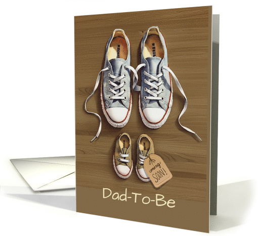 Fathers Day for Dad To Be Baby Shoes on Wood Floor card (1930196)