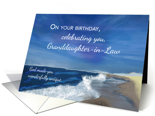 Granddaughter in Law Religious Birthday Waves on Ocean Blue Sky card