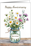 Mom and Dad Anniversary Wildflowers in Mason Jar card