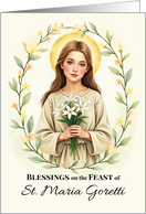 Saint Maria Goretti Feast Day Blessings White Lilies and Floral Wreath card