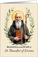 St. Benedict of Nursia Feast Day Leafy Wreath card