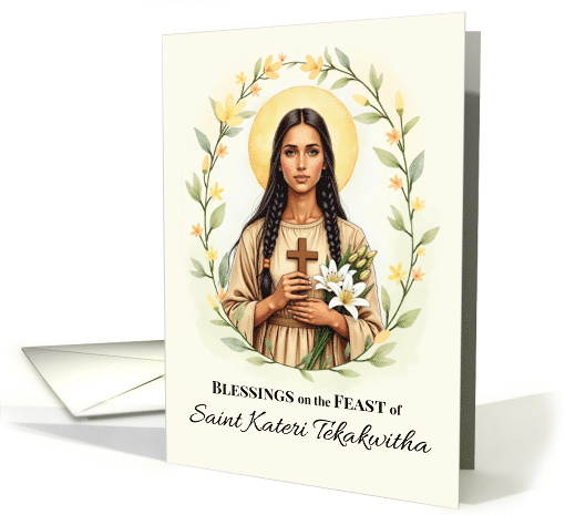 Saint Kateri Tekakwitha Feast Day Blessings Floral Wreath card
