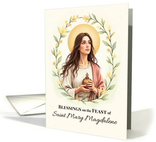 Saint Mary Magdalene Feast Day Blessings Floral Wreath card (1931338)