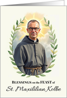 Saint Maximilian Kolby Feast Day Blessings Leafy Wreath card