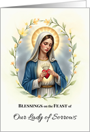 Our Lady of Sorrows Feast Day Blessings Floral Wreath card