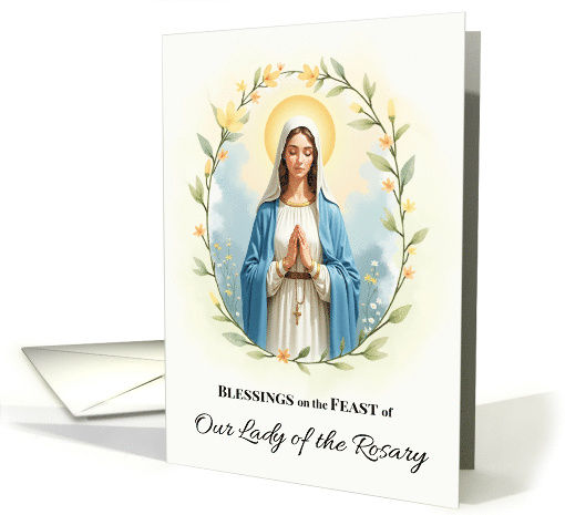 Our Lady of the Rosary Feast Day Blessings Floral Wreath card
