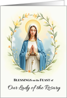 Our Lady of the Rosary Feast Day Blessings Floral Wreath card