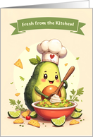 National Guacamole Day Cute Avocado Chef with Bowl of Guac card