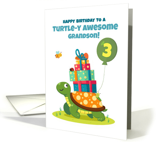 Grandson 3rd Birthday Cute Turtle with Presents and... (1932412)