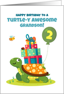 Grandson 2nd Birthday Cute Turtle with Presents and Little Friends card