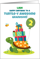 Grandson 2nd Birthday Personalize Cute Turtle with Presents card