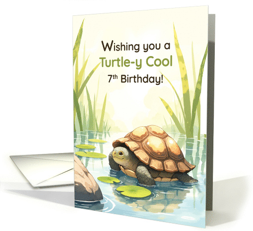 7th Birthday Turtley Cool Realistic Tortoise Pond card (1932578)