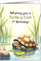 7th Birthday Turtley Cool Realistic Tortoise Pond card