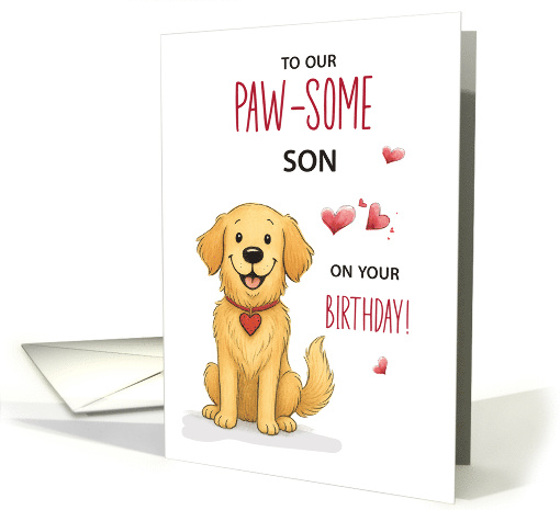 Pawsome Son Birthday Funny Golden Retriever card (1933368)