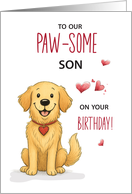 Pawsome Son Birthday Funny Golden Retriever card