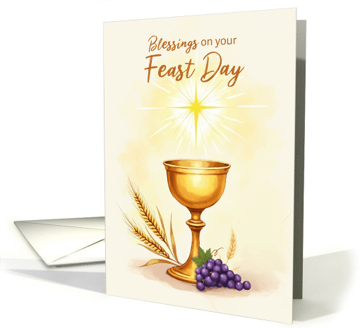 Feast Day Blessings Eucharistic Chalice Wheat Grapes card (1933652)