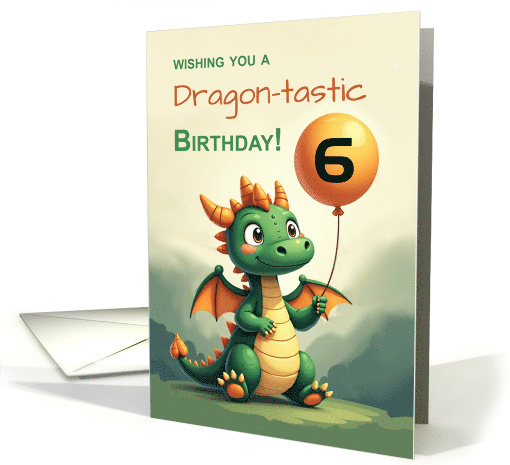 Custom Age Birthday Cute Dragon Holding Balloon Magical Fun card