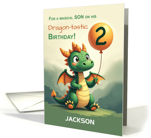 Son 2nd Birthday Personalize Name Cute Dragon Holding... (1933862)