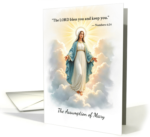 The Assumption of Mary God's Peace and Blessings with Scripture card