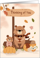 Thinking of You Autumn Cozy Woodland Animal Scene card