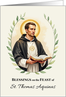 Saint Thomas Aquinas Feast Day Blessings Watercolor Wreath card