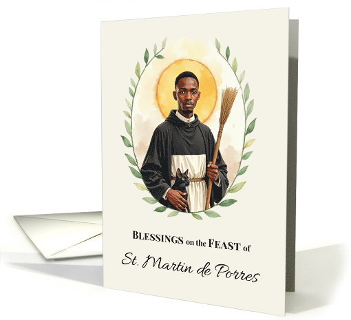 Saint Martin de Porres Feast Day Blessings Watercolor Wreath card