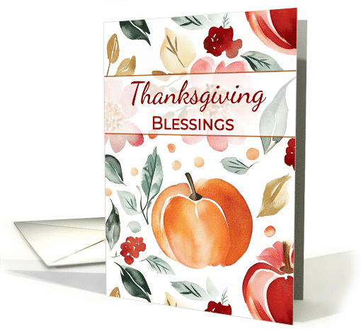 Thanksgiving Religious Blessed Autumn Pumpkin in Watercolor card