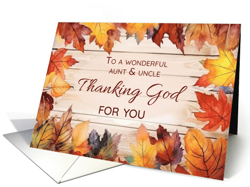 Aunt and Uncle Thanksgiving Thanking God Autumn Leaves card (1942762)