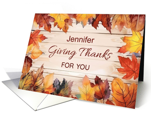 Customizable Name Thanksgiving Giving Thanks Autumn Leaves card
