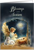 Christmas Angel at Manger Blessings of the Season Night Sky card