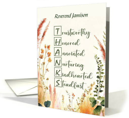 Minister Clergy Appreciation Custom Name Thanks Words Wildflower card